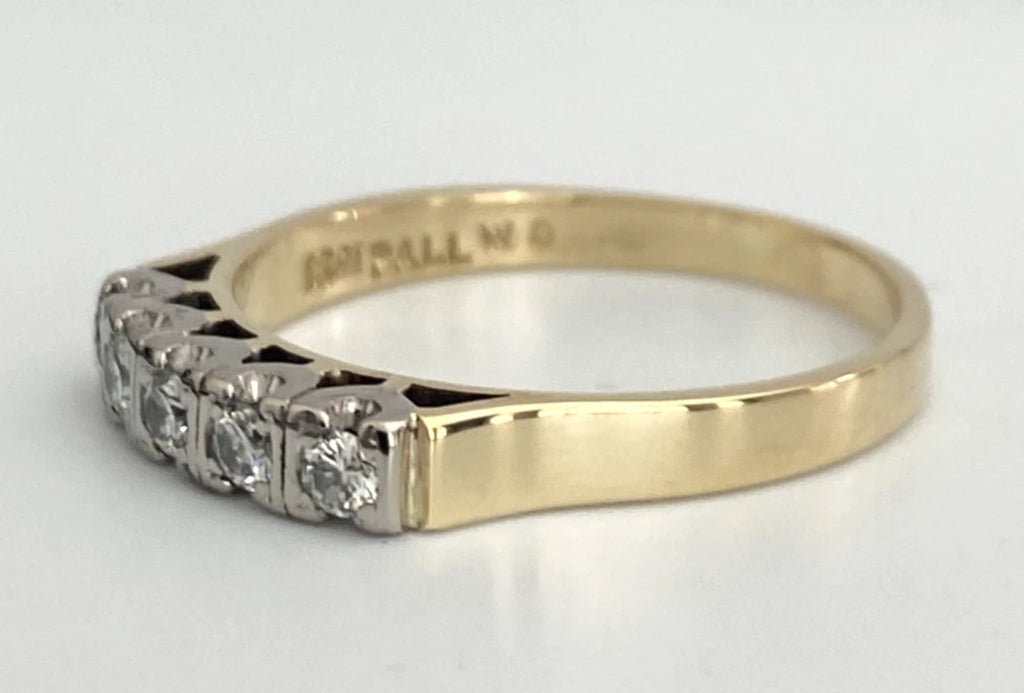 18K Yellow Gold & Palladium Five Stone Diamond Ring - Size R (US 8.75) 12849