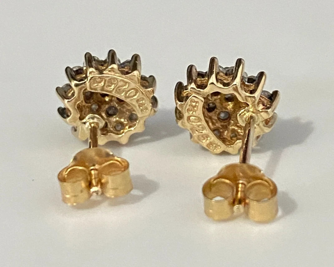 9K Yellow Gold & 0.25CT Diamond Cluster Stud Earrings