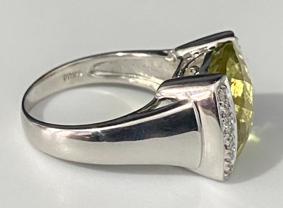 14K White Gold W/ Citrine & Diamond Ring Size N - 6 3/4