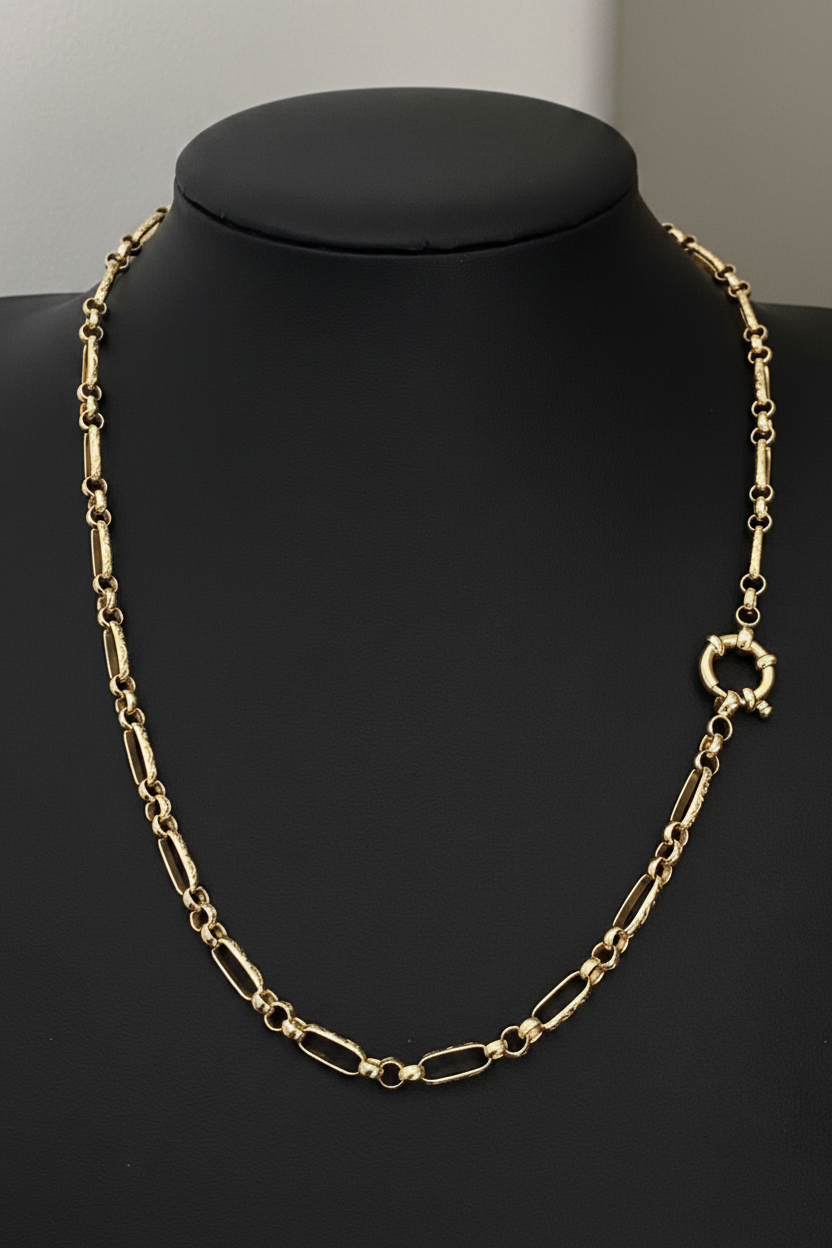 Vintage 9K Yellow Gold Ornate Fancy Link Chain Necklace 52cm Long