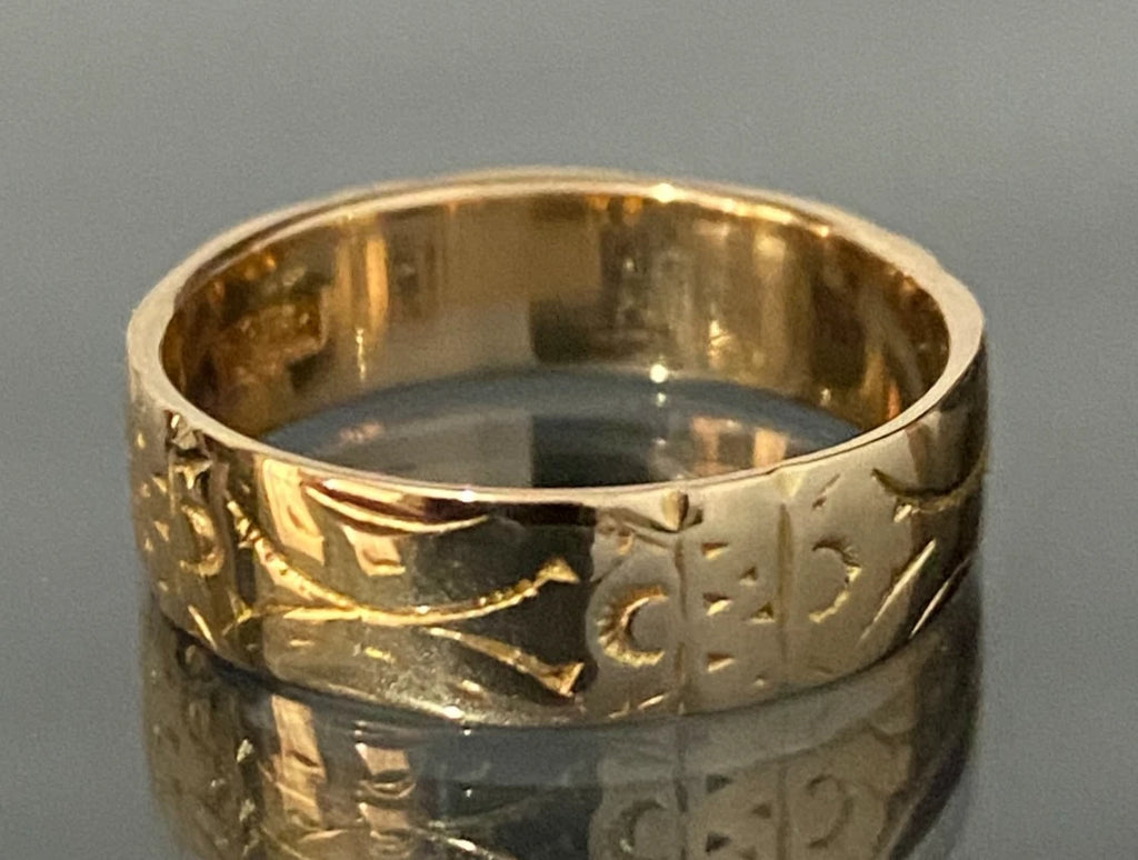 Antique Australian 18K Yellow Gold Engraved Wedding Band Ring Size L - 5 7/8