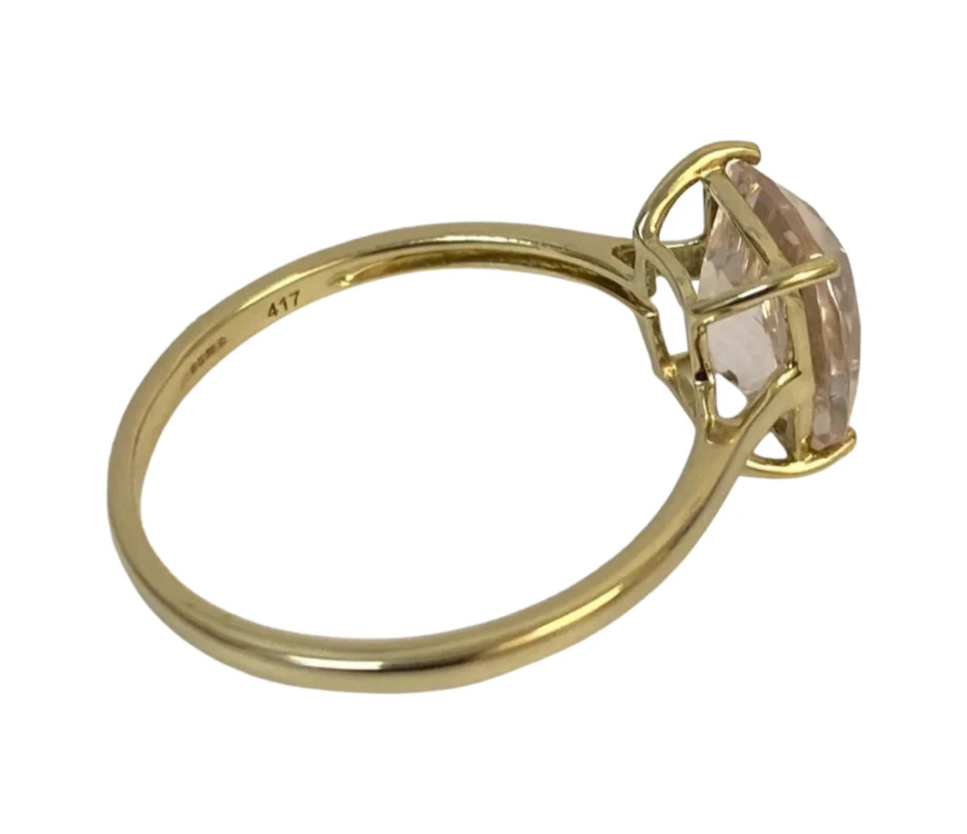 10ct Yellow Gold Pink Cushion Morganite Ring 10x8mm Size R 1/2 (US 9)