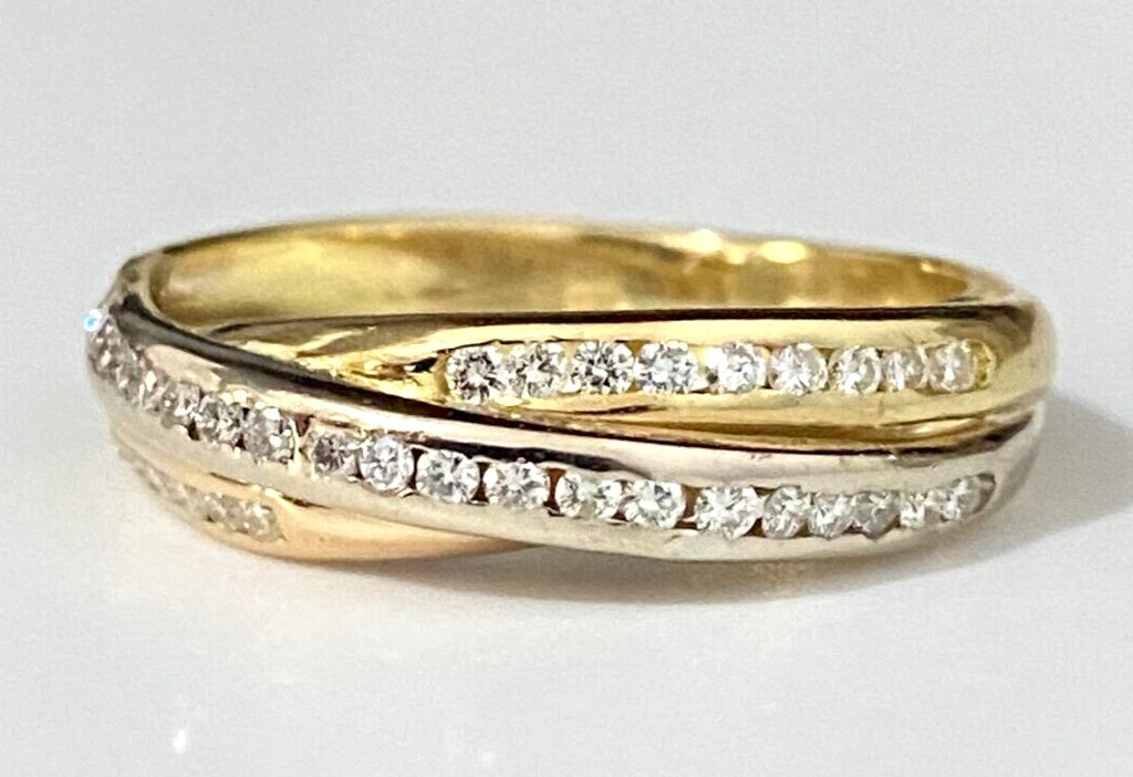 18K Yellow Gold & 0.40CT Diamond Crossover Band Ring Size M 1/2 - 6 1/4