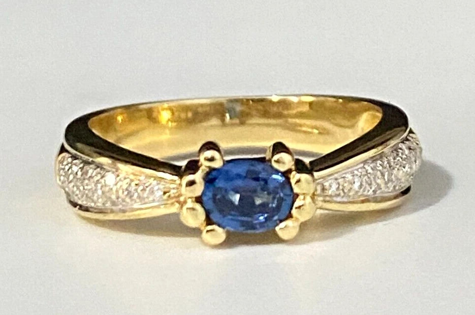18K Yellow Gold W/ Sapphire & Diamond Ring Size N 1/2 - 6 3/4