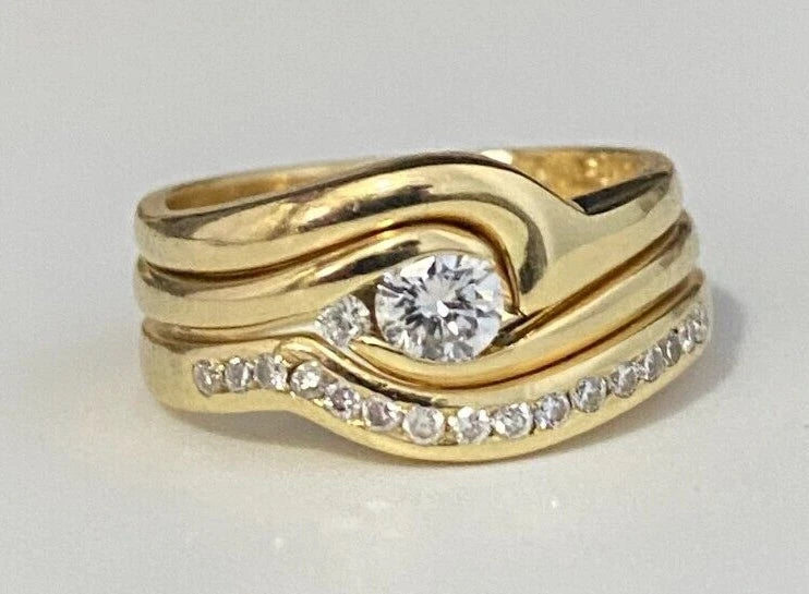 18K Yellow Gold & 0.42CT Diamond 3 Parts Bridal Set Ring Size L 1/2 - 5 7/8