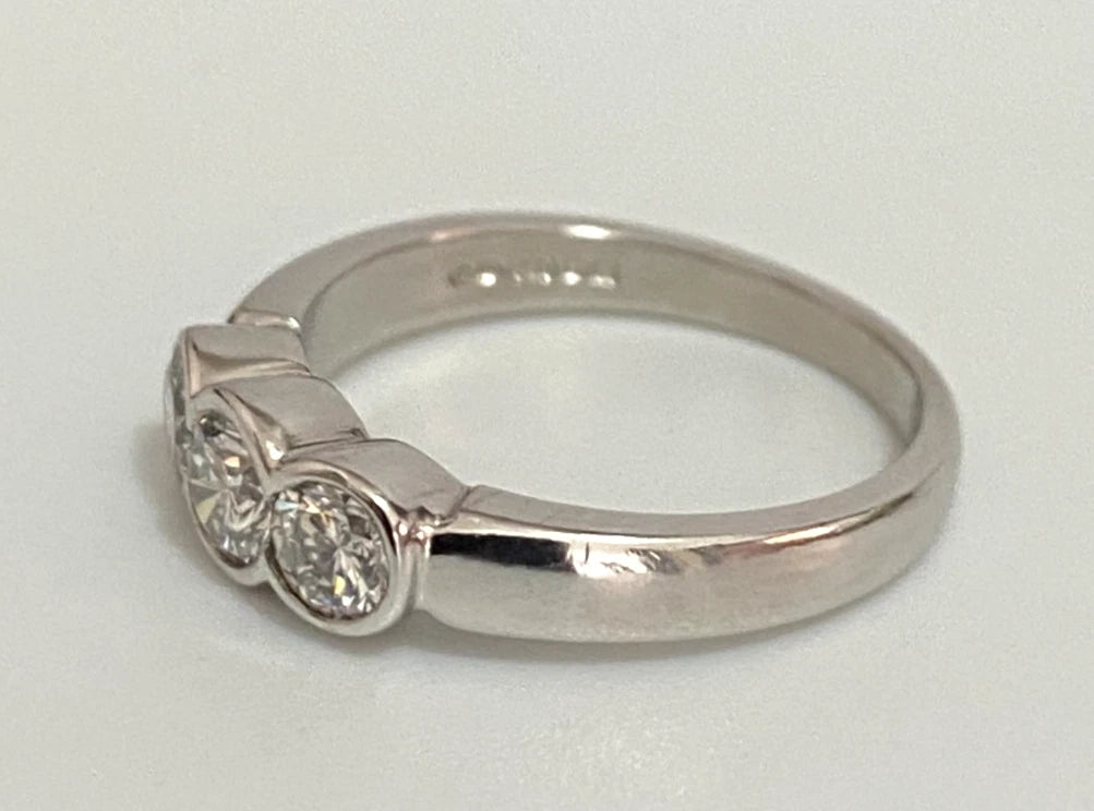 950 Palladium & 0.60CT Diamond 3 Stone Bezel Set Ring - Size I (US 4.5)
