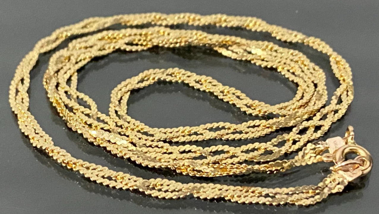 14K Yellow Gold 3 Strand Braided Serpentine Chain Necklace 41.5cm Long