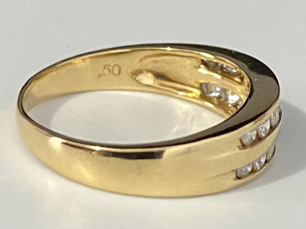 18K Yellow Gold & 0.50CT Diamond Double Row Wedding Band Ring Size N - 6 3/4