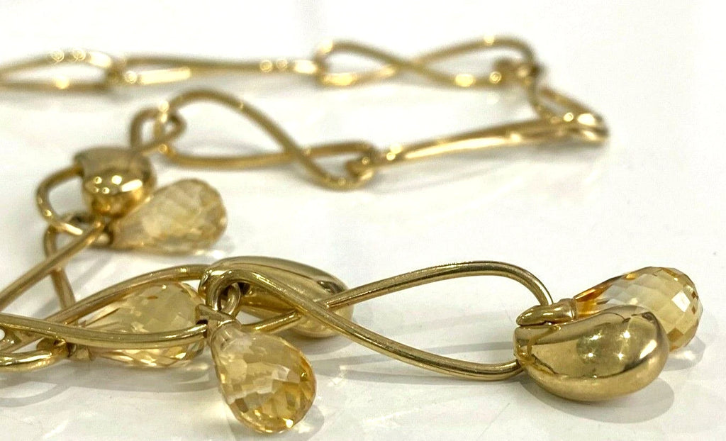 Italian 14K Yellow Gold & Citrine Drops Necklace 43.50cm Long