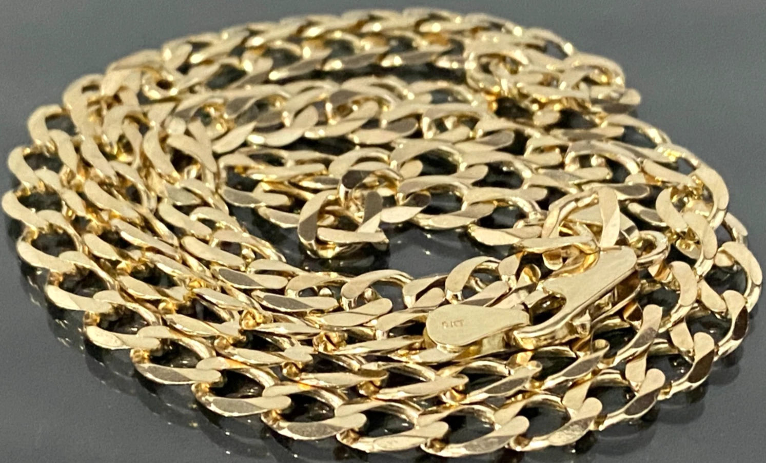 9K Yellow Gold Diamond Cut Curb Link Chain Necklace 62cm Long