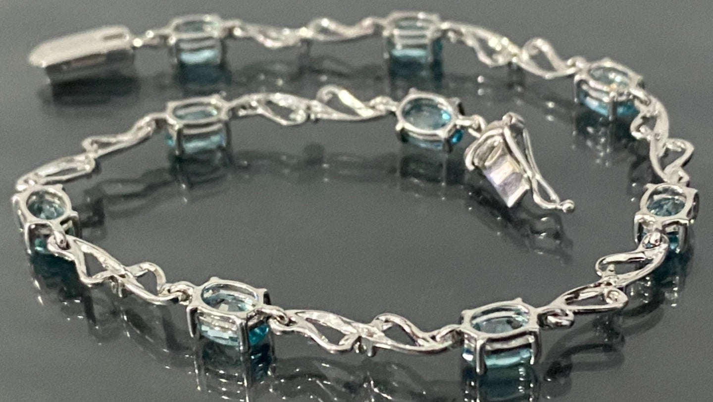 9K White Gold W/ Tourmaline & Diamond Bracelet 19.5cm Long