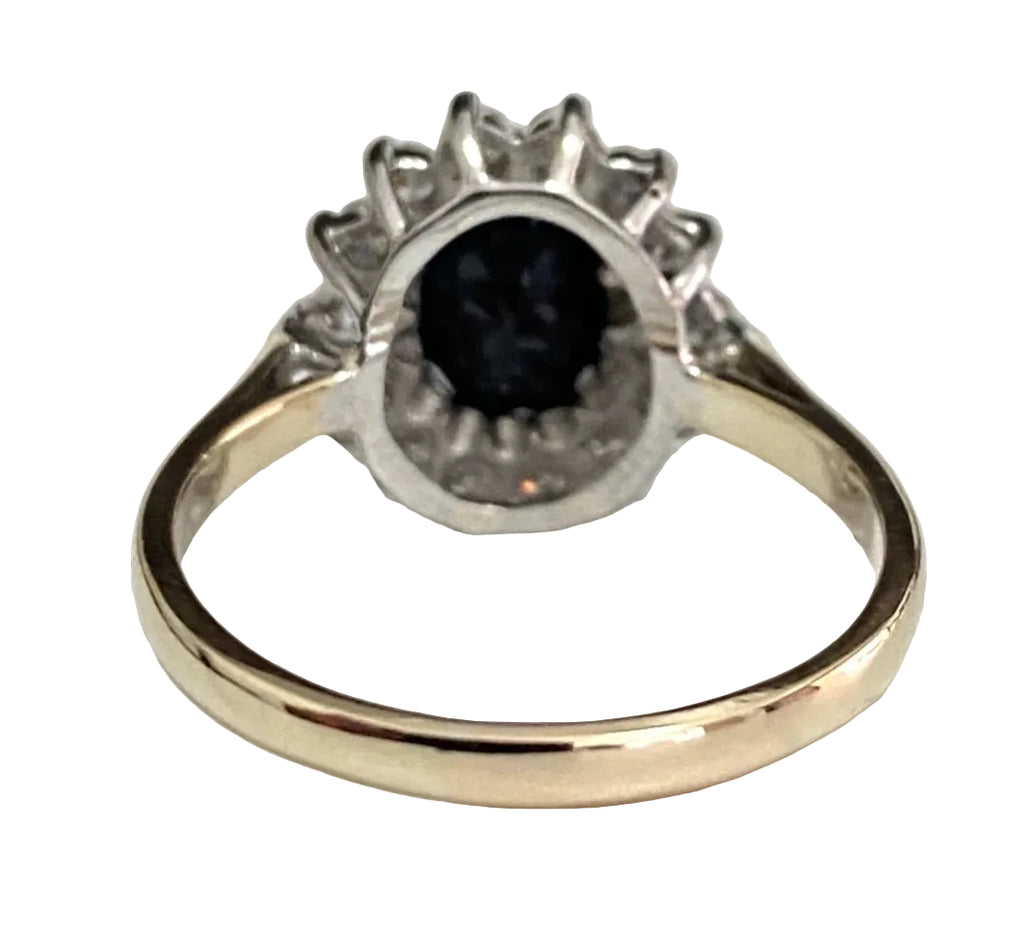 9K Yellow Gold W/ Sapphire & Diamond Cluster Ring Size P (US 7.75)