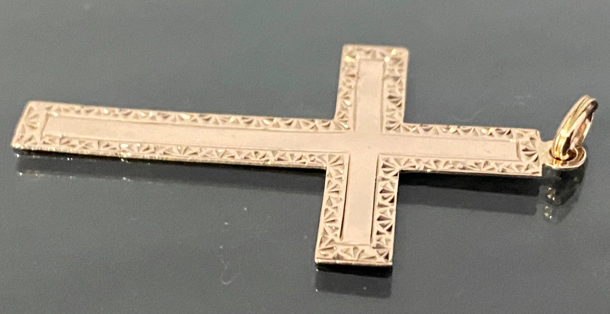 Vintage 14K Rose Gold Etched Cross Pendant - 44.80mm