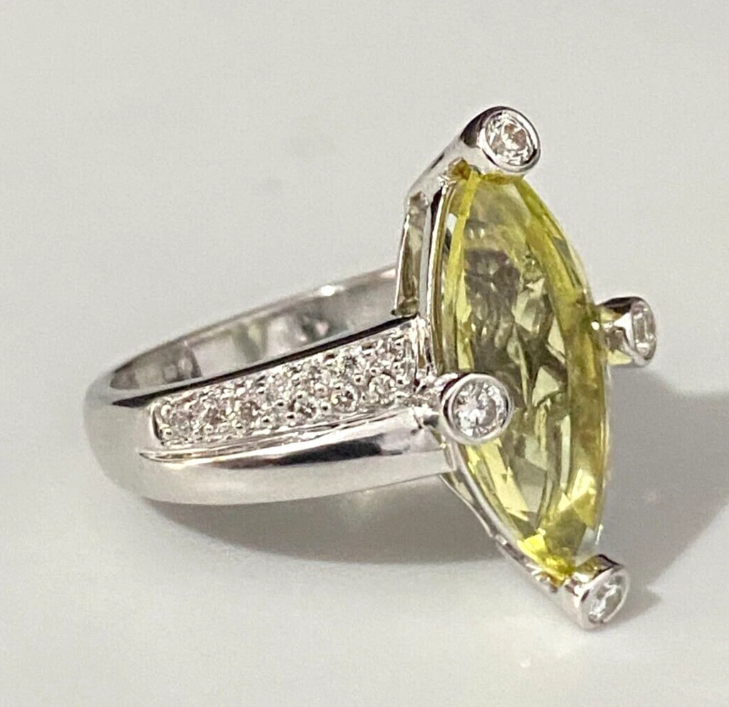 18K White Gold W/ 4.16CT Prasiolite & Diamond Ring Size M - 6