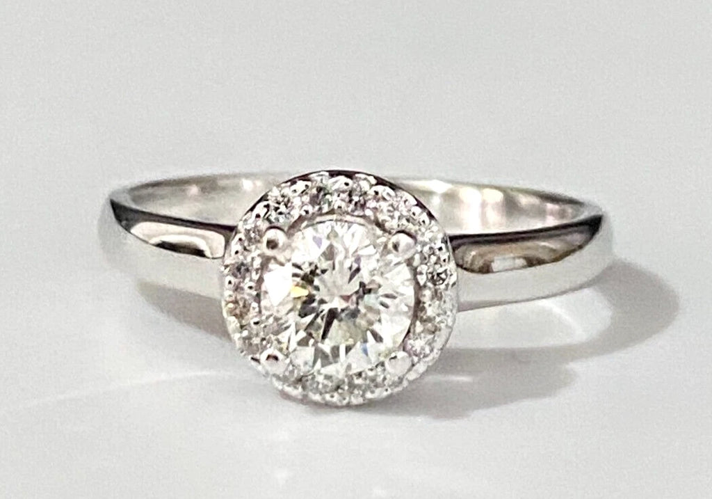 18K White Gold & 0.50CT Diamond Halo Ring Size K 1/2 - 5 3/8