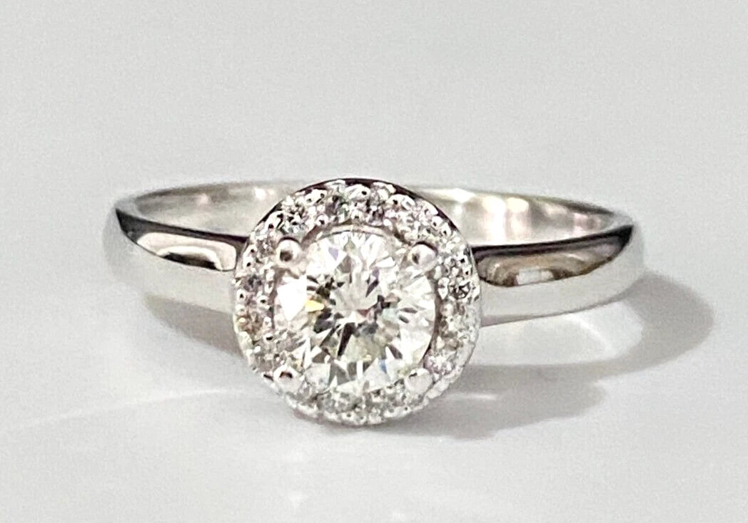 18K White Gold & 0.50CT Diamond Halo Ring Size K 1/2 - 5 3/8