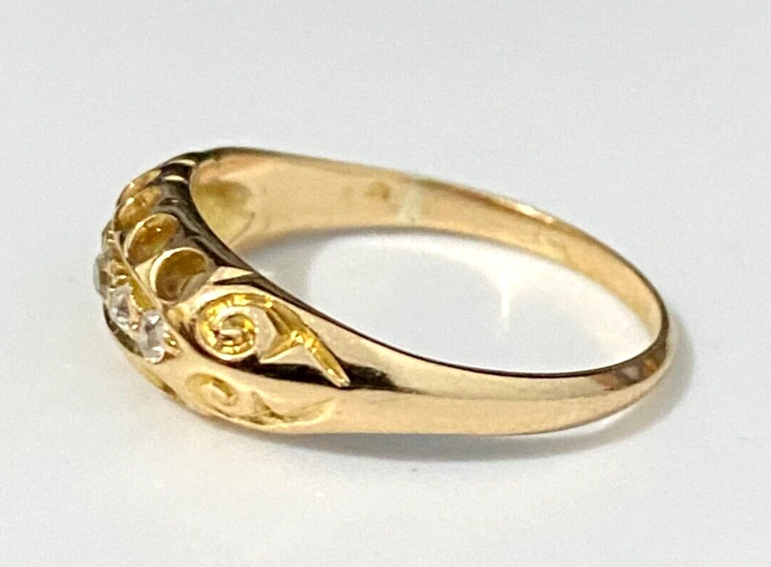Edwardian 18K Yellow Gold & Old European Cut Diamond Ring Size K 1/2 - 5 3/8