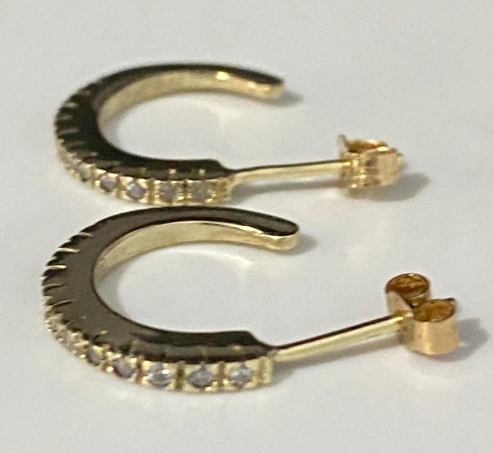 9K Yellow Gold & Cubic Zirconia Hoop Stud Earrings