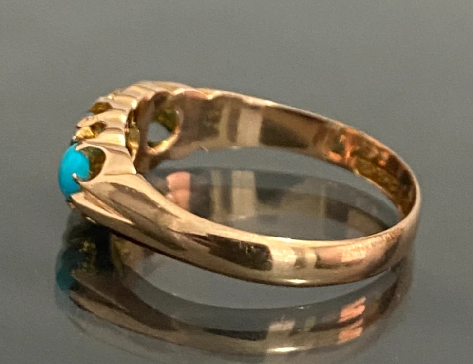Antique 18K Rose Gold W/ Turquoise & Diamond Ring C1898 Size N (US 6.75)