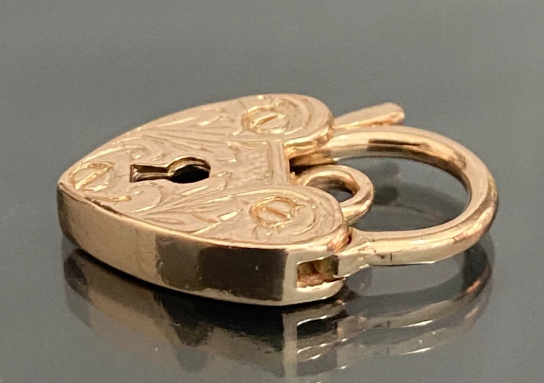 Vintage 9K Rose Gold Heart Engraved Padlock Clasp / pendant