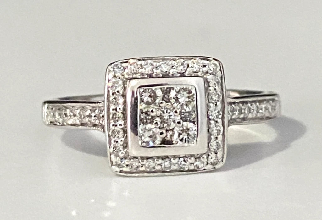 18K White Gold & 0.50CT Diamond Square Engagement Ring Size O - 7 1/4