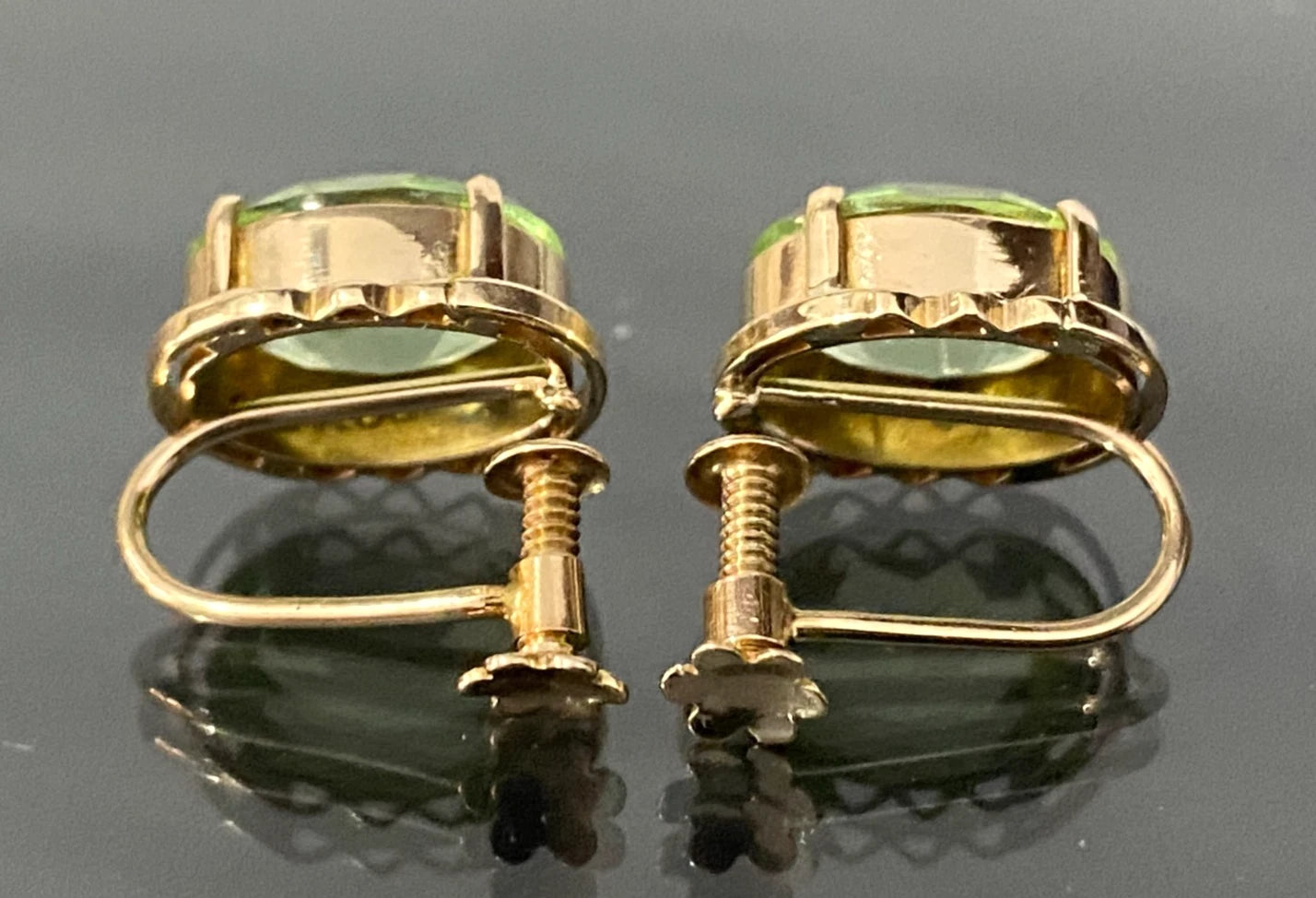 1950's 9K Rose Gold & Green Stone Set Earrings for Non-Pierced