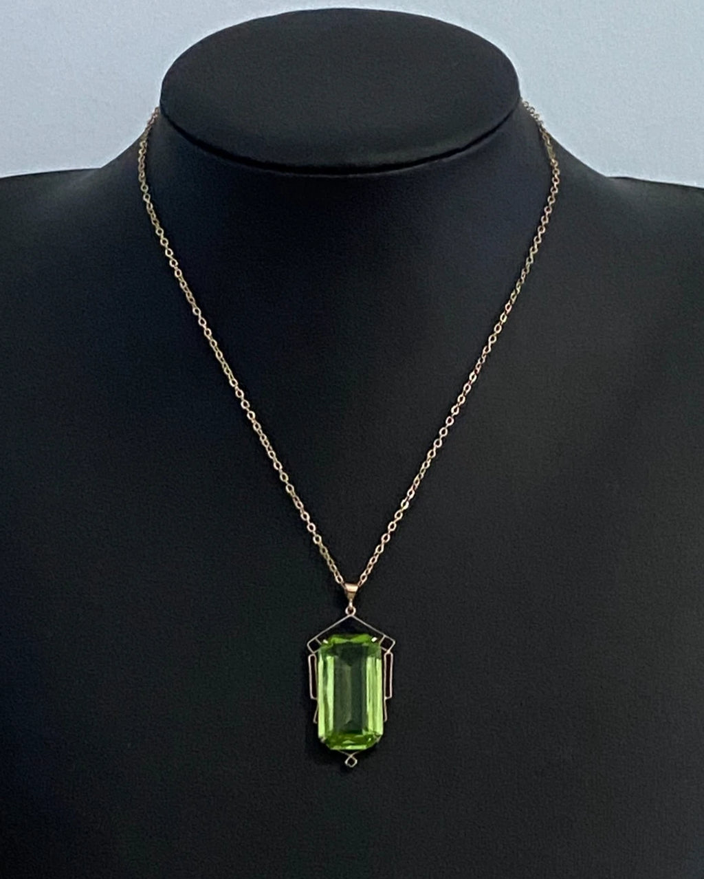 Vintage 9K Yellow Gold & Green Paste Pendant
