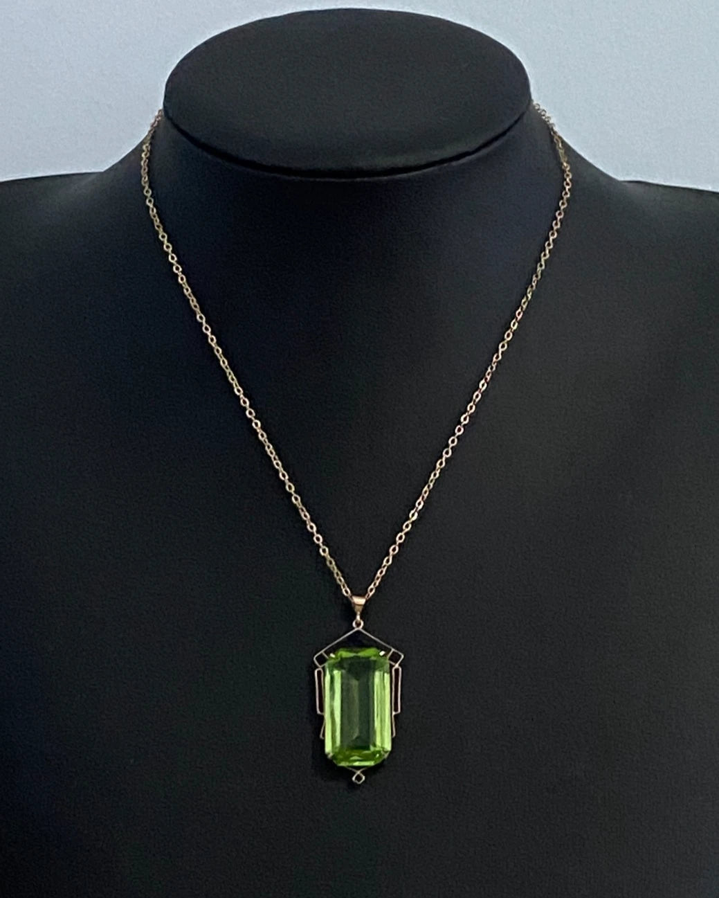 Vintage 9K Yellow Gold & Green Paste Pendant