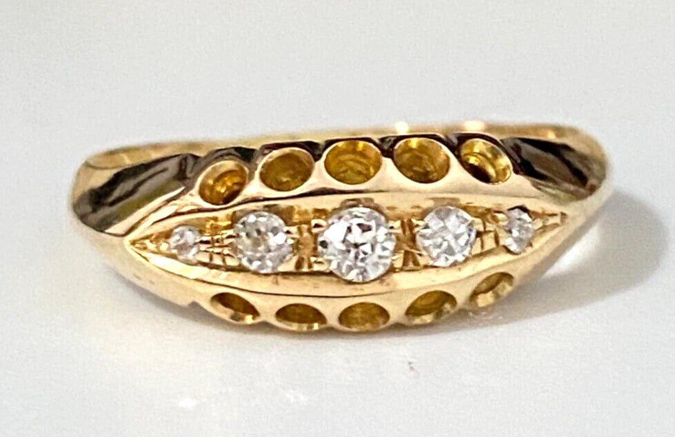 Edwardian 18K Yellow Gold & Diamond Ring C1912 Size N 1/2 - 6 3/4