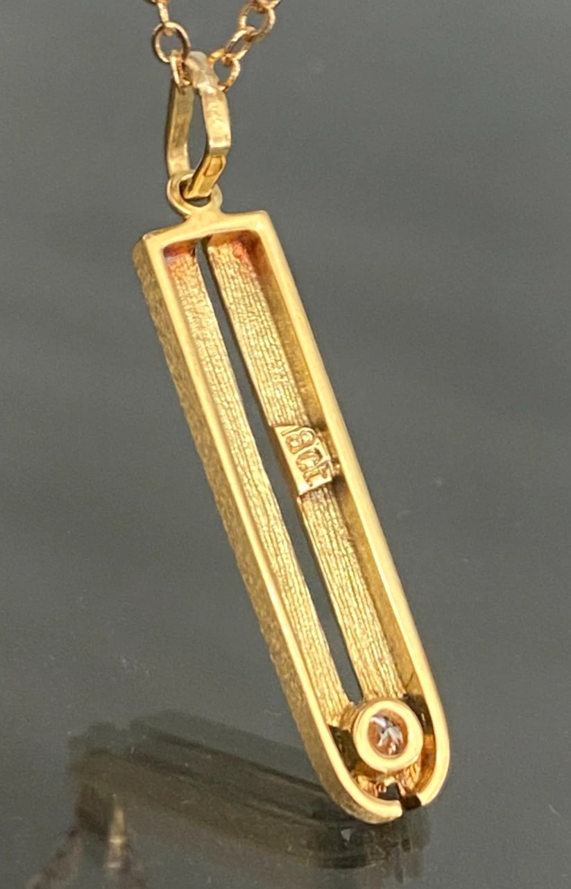 18K Yellow Gold Diamond Geometric Bar Pendant