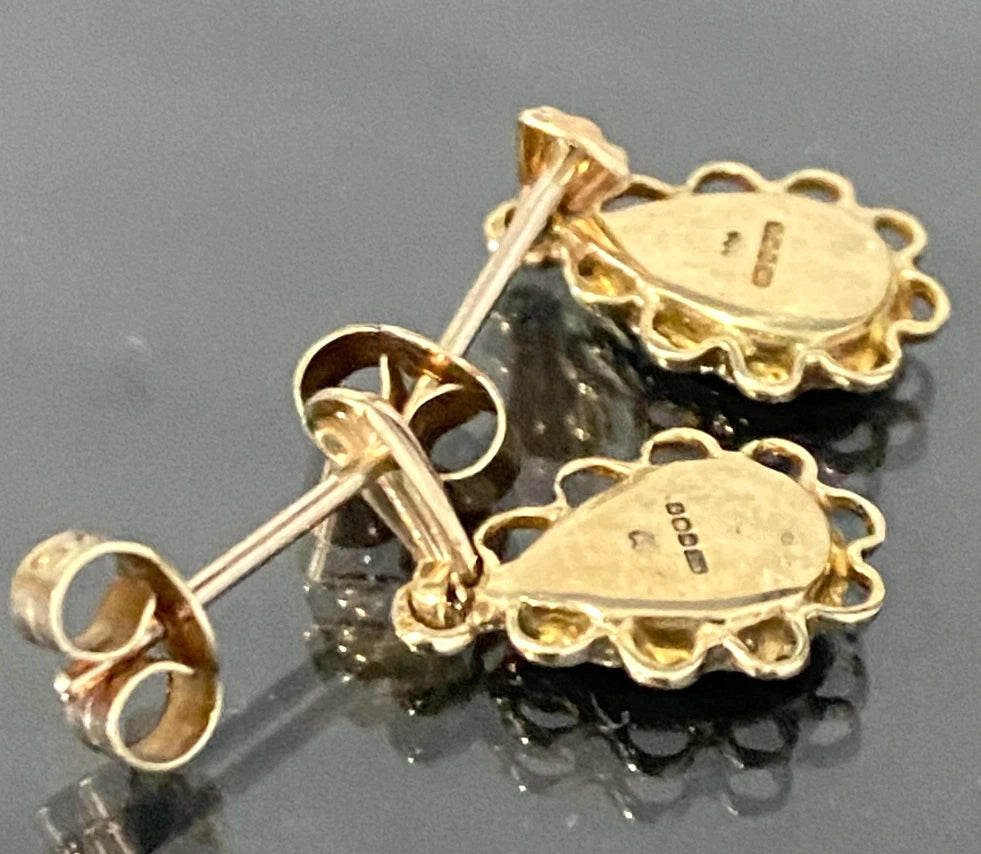 Vintage 9K Yellow Gold With Derbyshire Blue John Drop Earrings 19.0mm high