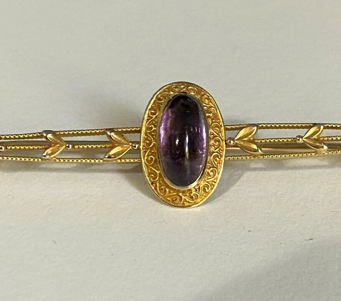 10K Yellow Gold Foiled-Back Gemstone Leaves Decoration Brooch 63mm Long