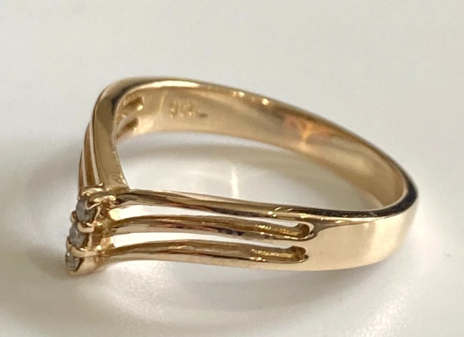 9ct Yellow Gold Diamond Wishbone Ring | Chevron Band Size L 1/2 (US 6)