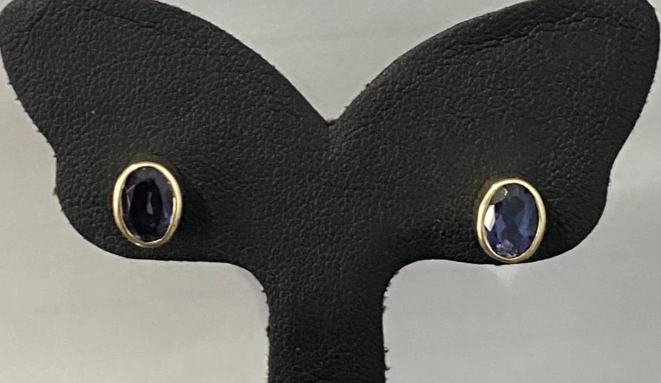 9K Yellow Gold & Iolite Bezel Set Stud Earrings
