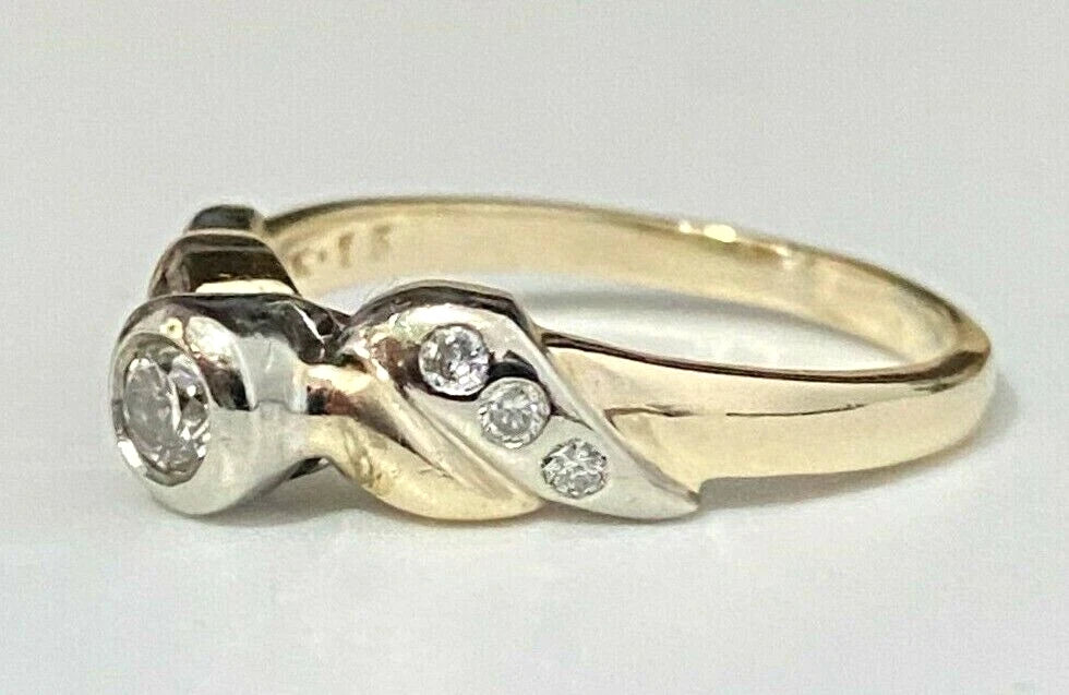 9K Yellow Gold & 0.20CT Diamond Solitaire with Accents Ring Size P 1/2 - 7 3/4