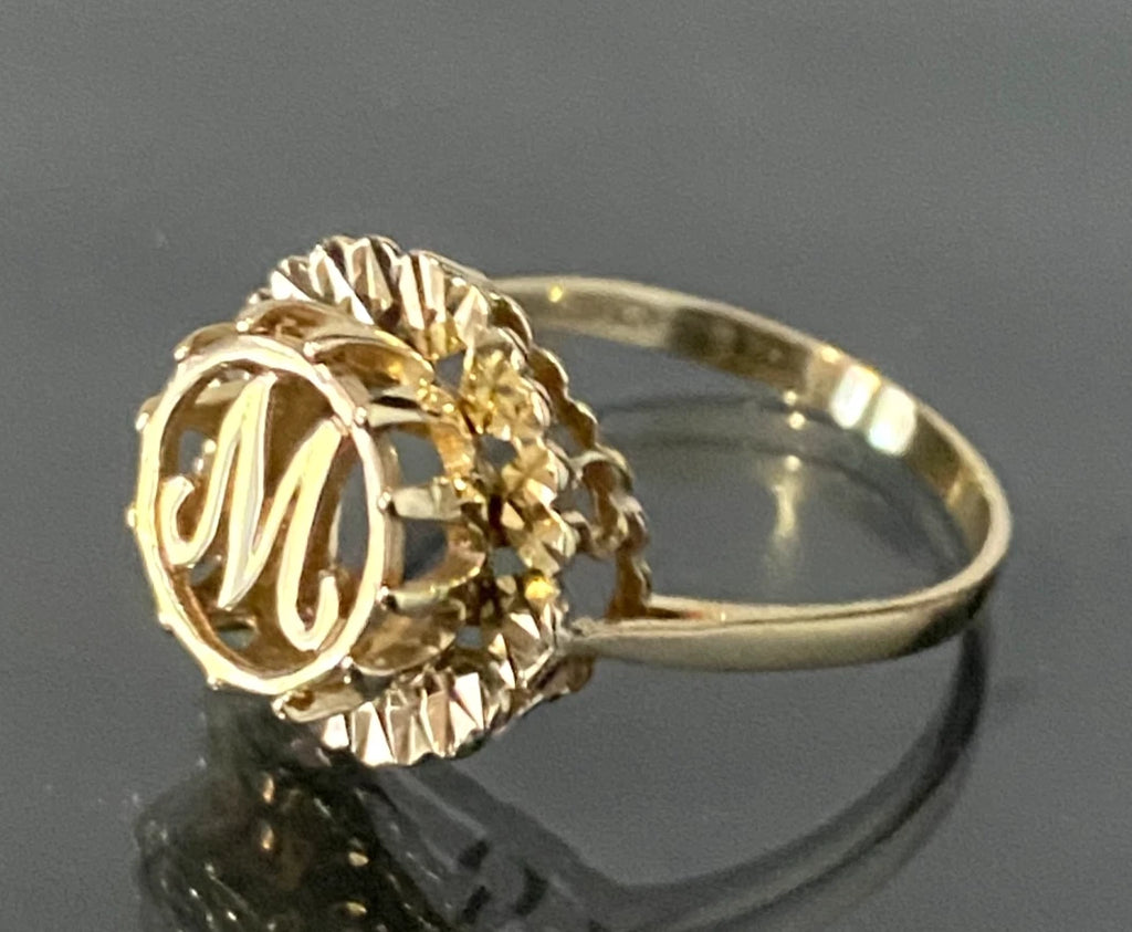 Vintage 9K Yellow Gold "M" Initial Monogram Ring Size O 1/2 - 7 1/2