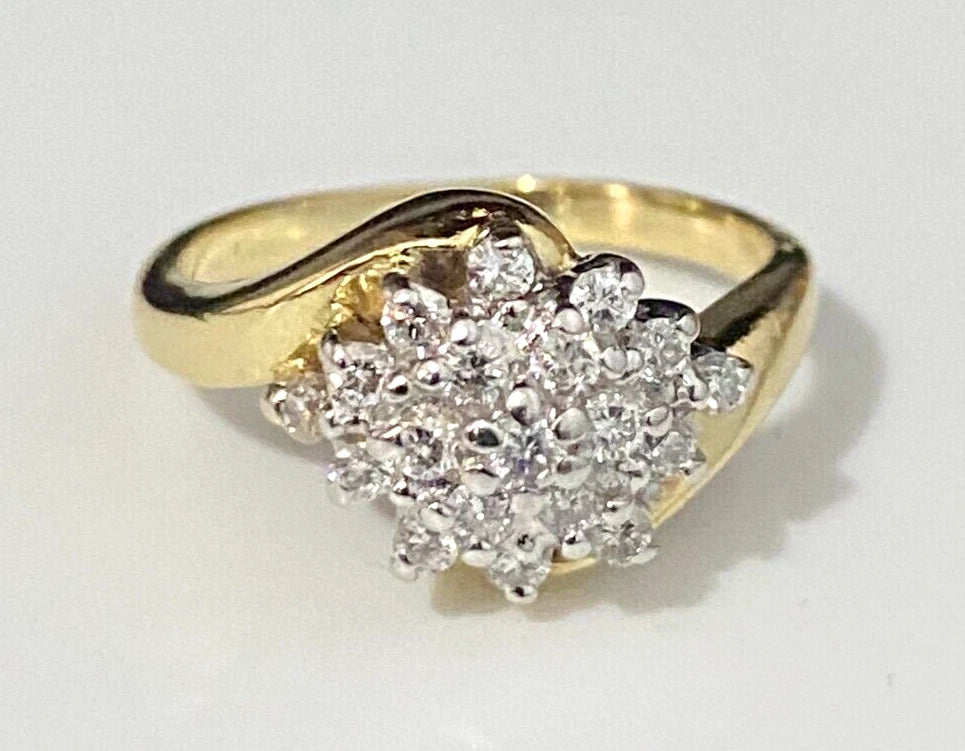 18K Yellow Gold W/ 0.32CT Diamond Bypass Cluster Ring Size I - 4 1/4