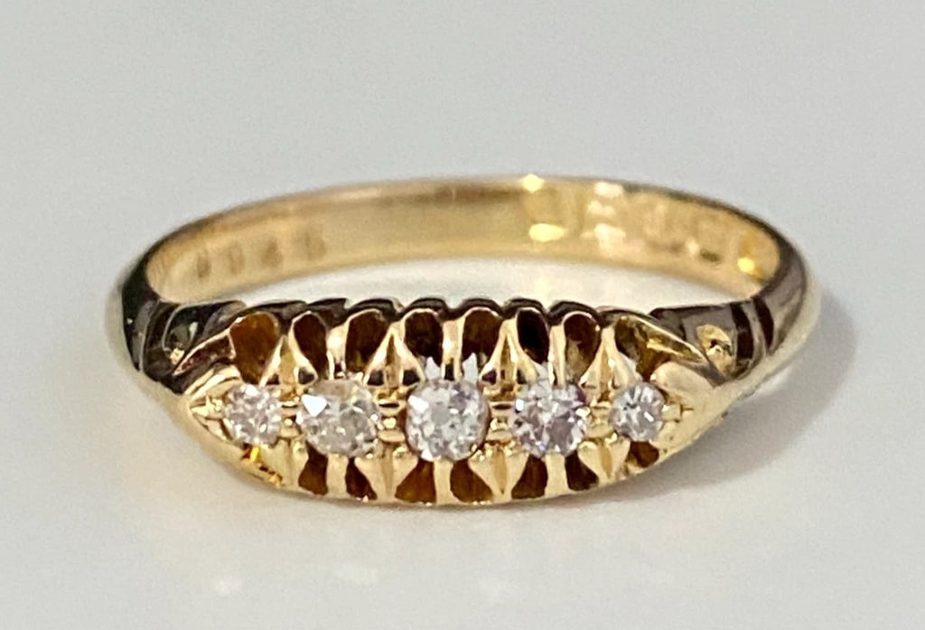 Antique 18K Yellow Gold & Old Mine Diamond Ring C1916 Size M - 6 1/4