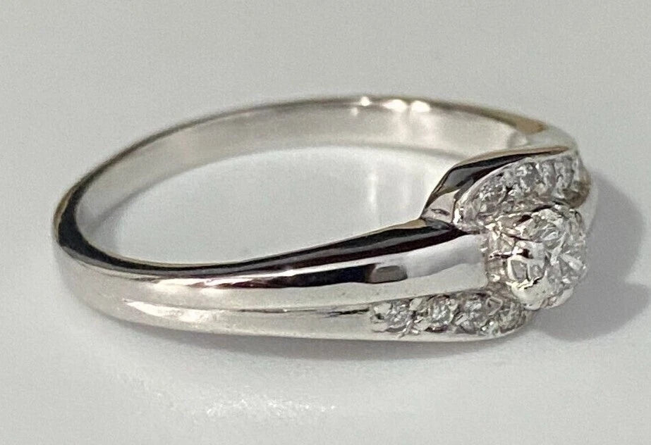 18K White Gold & 0.20CT Diamond Engagement Ring Size P 1/2 - 7 3/4