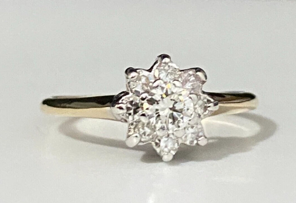 14K Yellow Gold & 0.45CT Diamond Cluster Ring Size Q - 8
