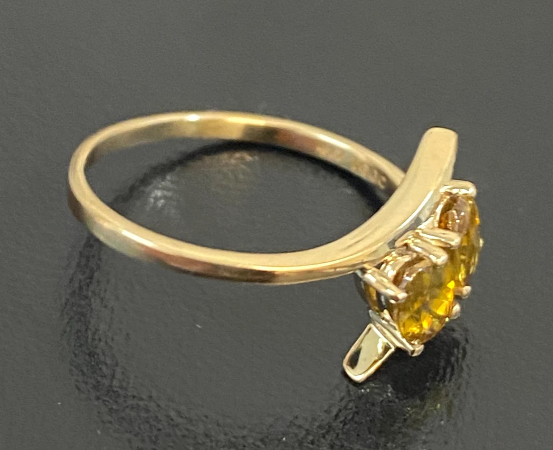 10ct Yellow Gold Two Stone Yellow Sphene Bypass Ring Size P (US 7 3/4)