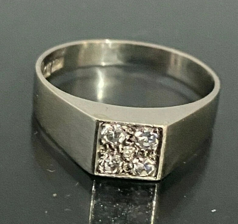 18K White Gold & Diamond Signet Gent's Ring Size M 1/2 - 6 1/4