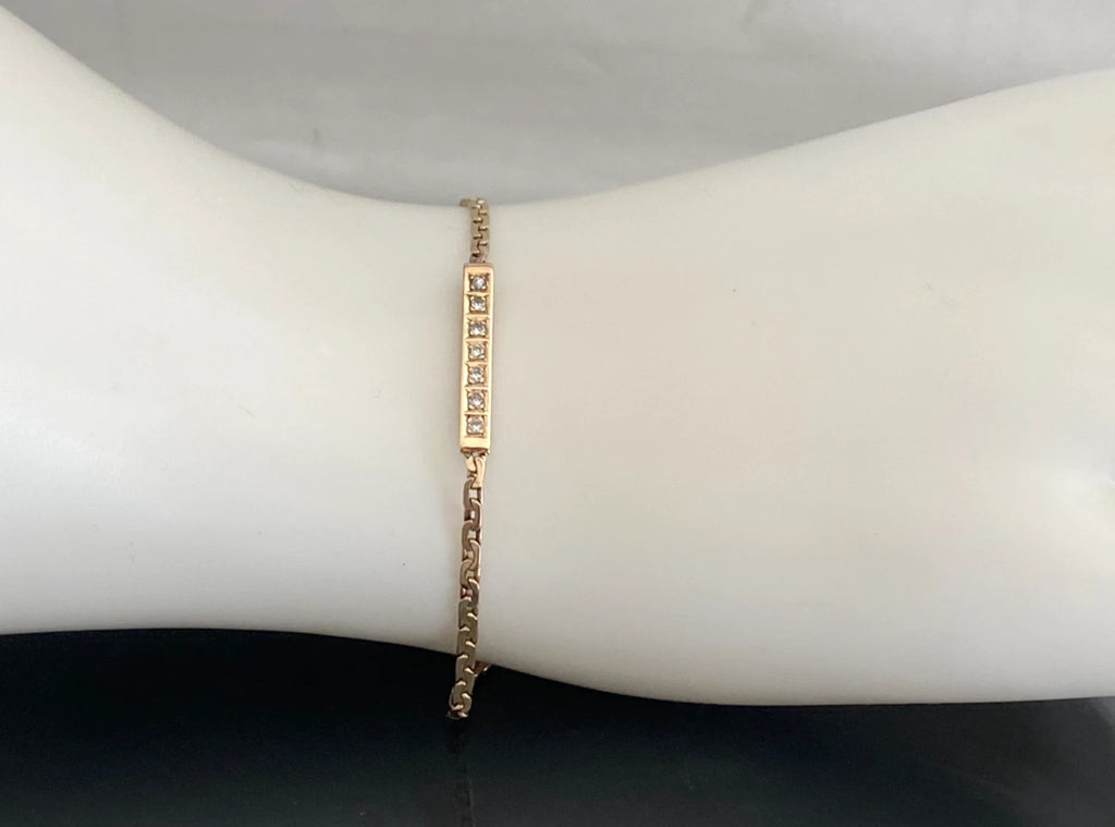 9K Yellow Gold Diamond Flat Link Bracelet 20cm Long
