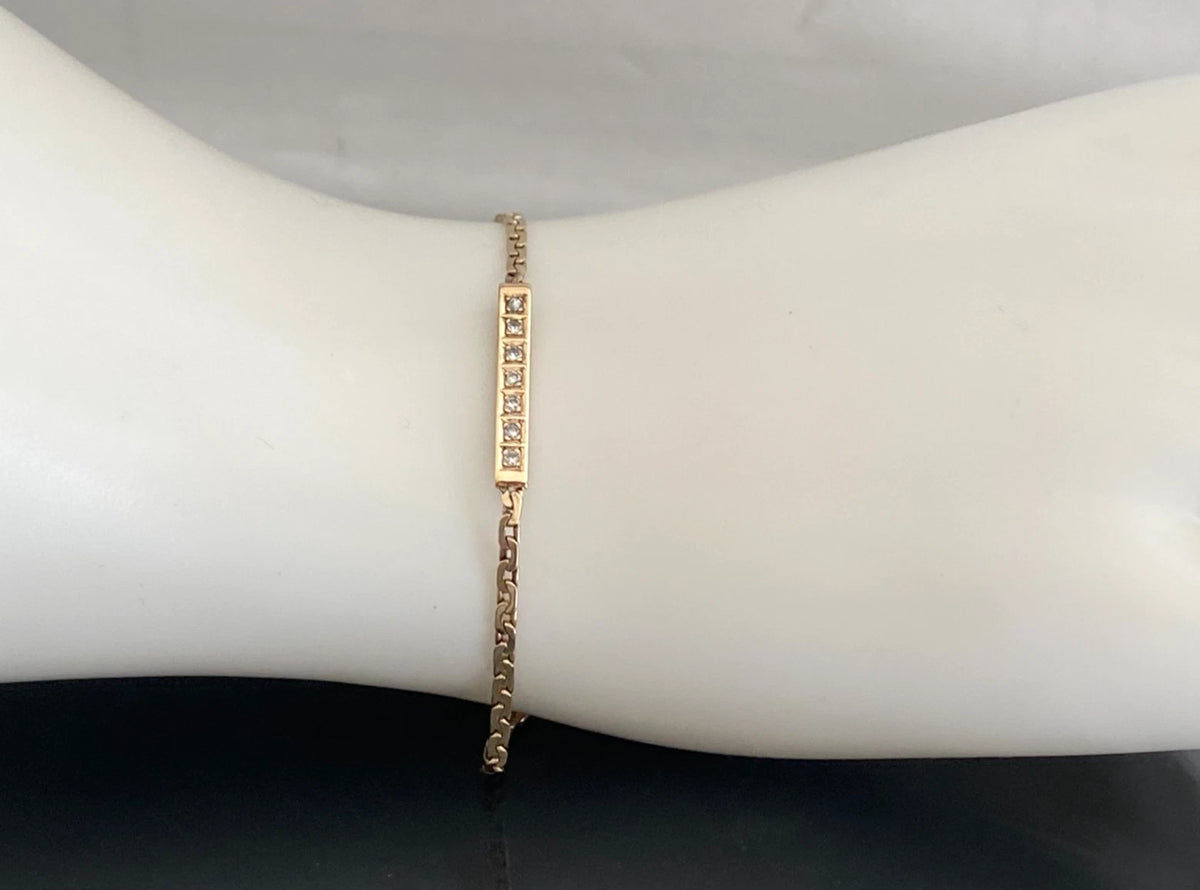 9K Yellow Gold Diamond Flat Link Bracelet 20cm Long