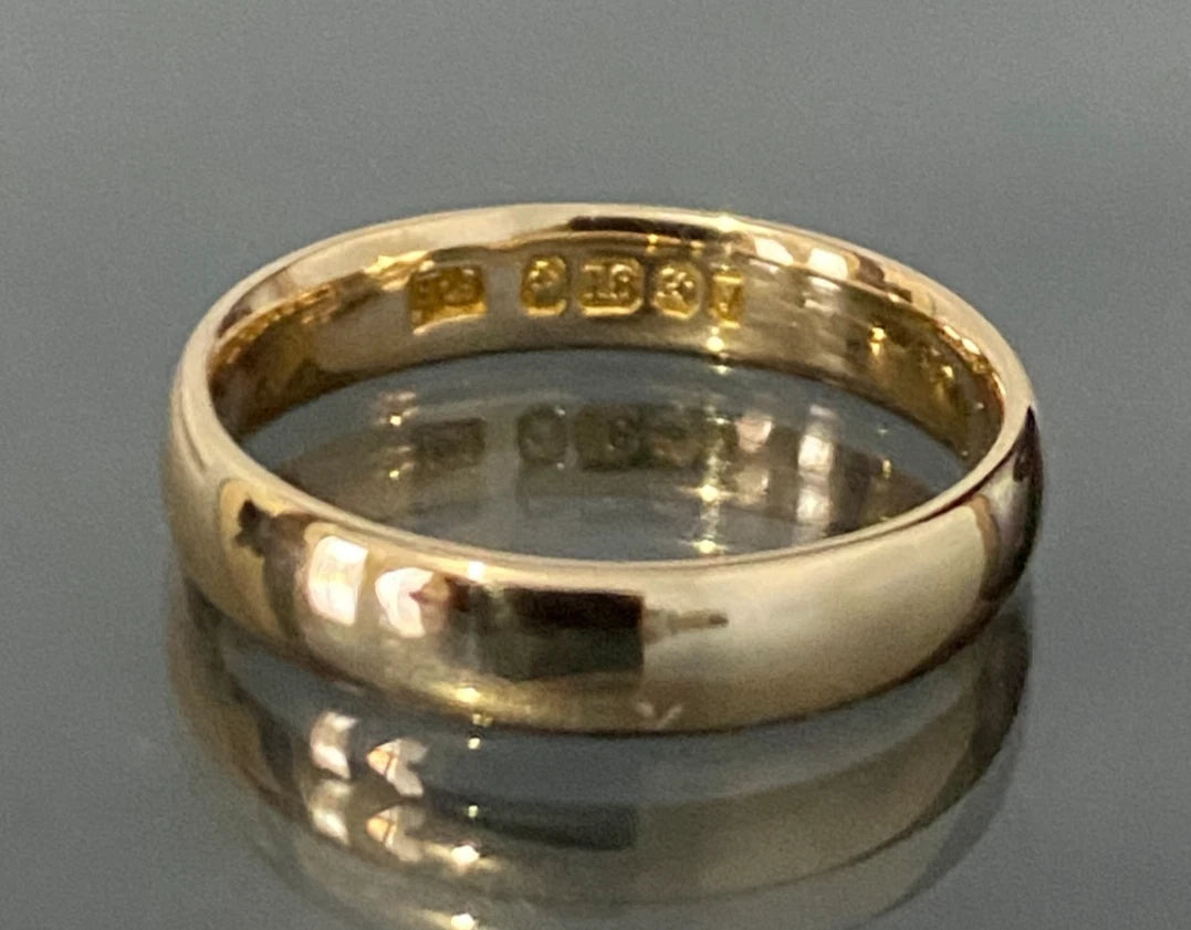 1920's Antique 18ct Yellow Gold English Wedding Band Ring Size I - 4 1/2