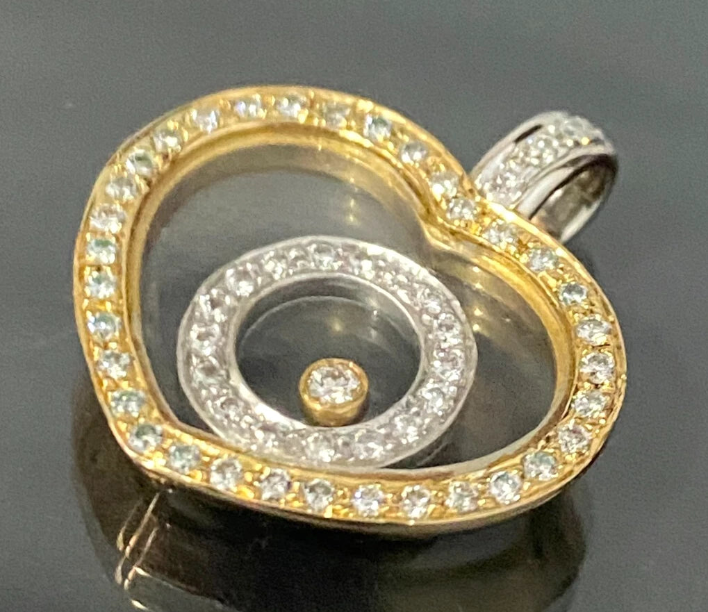 18K Gold & 0.55CT Floating Diamond Heart Pendant 25.50mm High