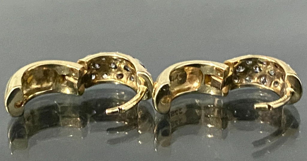 9K yellow Gold & 0.20CT Diamond Pave Set Huggie Hoop Earrings