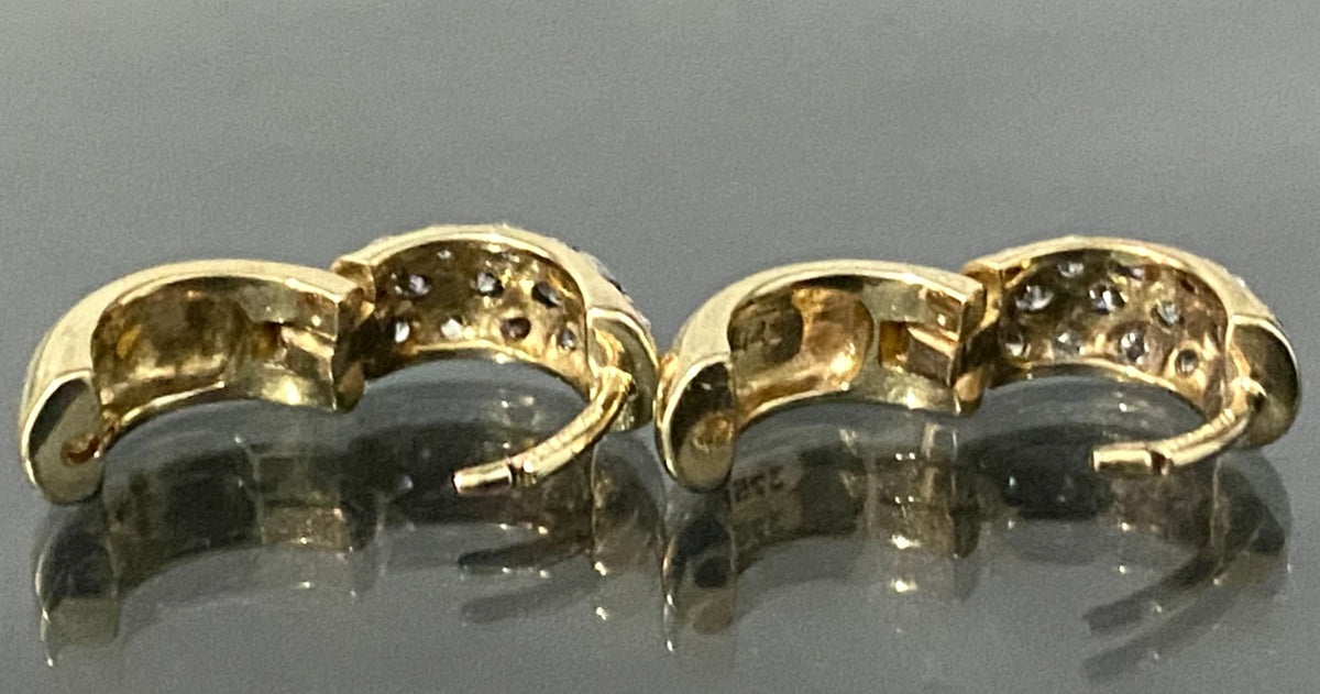 9K yellow Gold & 0.20CT Diamond Pave Set Huggie Hoop Earrings