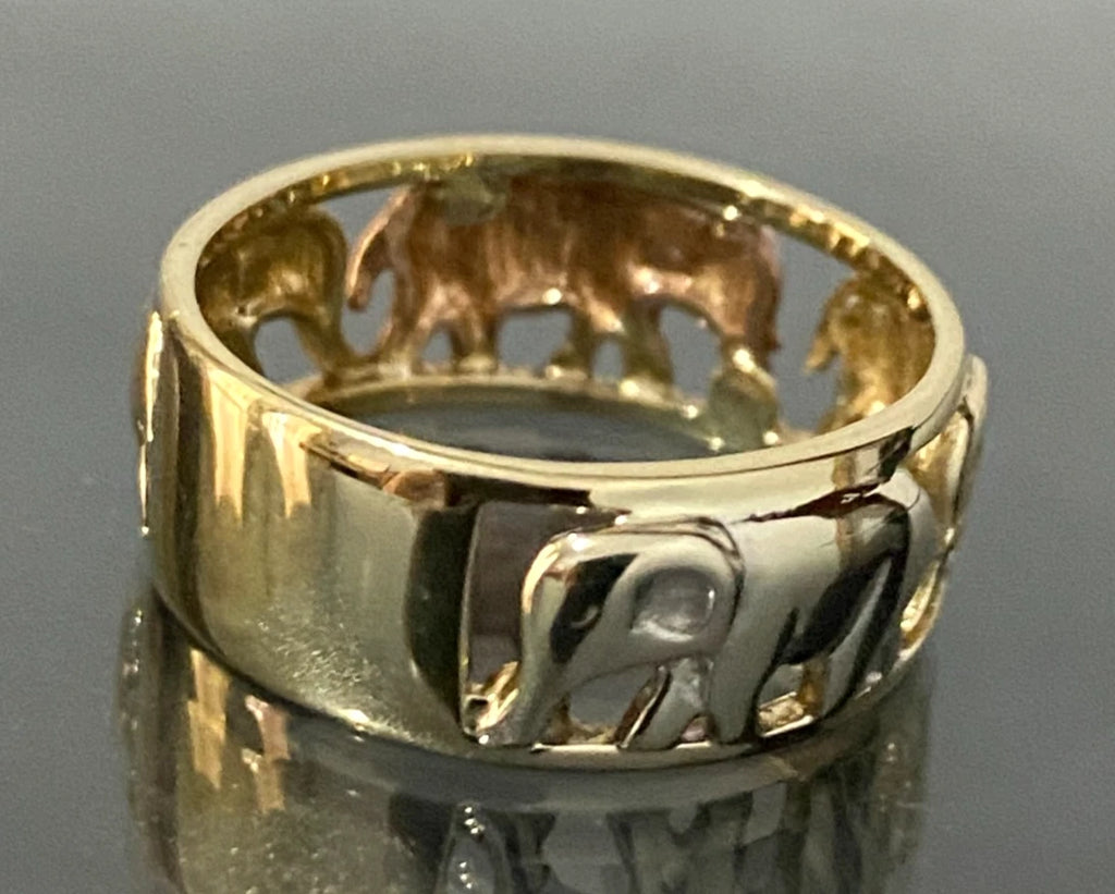9K Yellow Gold Elephant Band Ring Size O 1/2 - 7 1/2
