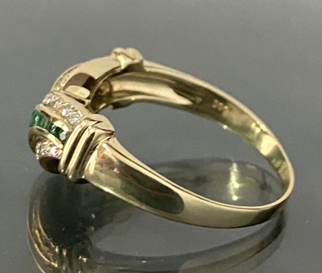 14K Yellow Gold W/ Emerald & Diamond Dress Ring Size Q - 8 1/4